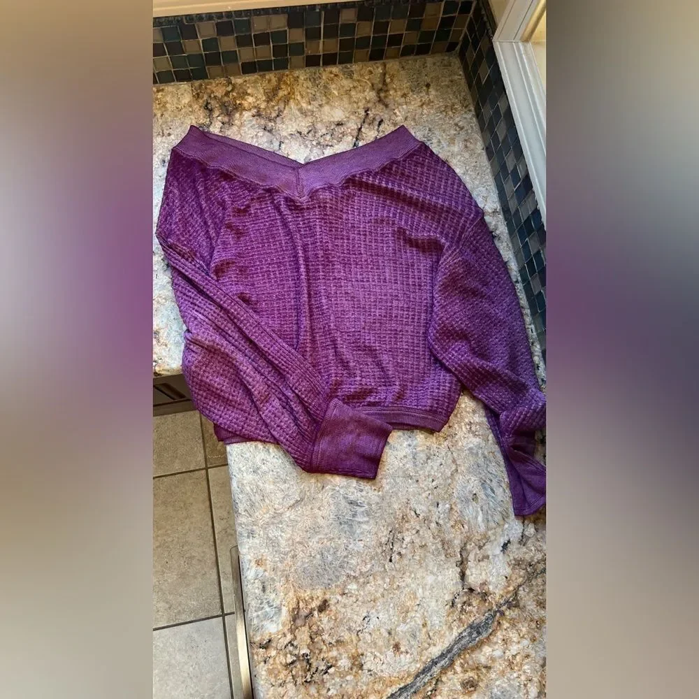 Free People Purple Waffle Knit Sweater
